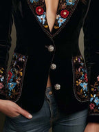 Embroidered Floral Velvet Blazer