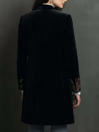 Classic Black Velvet Blazer with Baroque Printed Lapel - Timeless Vintage Luxury