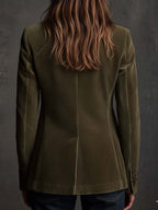 Embroidered Floral Olive Green Velvet Blazer