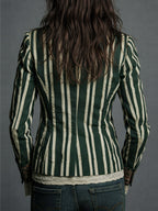 Bohemian Striped Blazer with Floral Print in Cotton and Linen