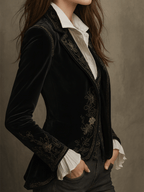 Chic Black Velvet Blazer with Embroidery