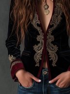 Classic Baroque Velvet Blazer with Embroidery